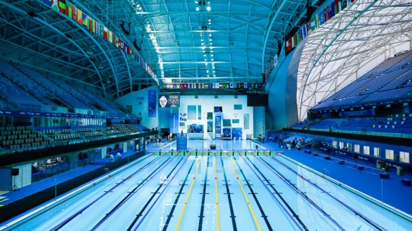 광주세계수영대회 개회식이 열리는 광주여대 유니버시아드 체육관