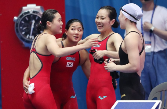 여자 계영 400m 한국신기록 / 광주 세계수영선수권대회