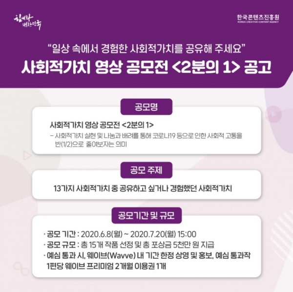 한국콘텐츠진흥원이 개최하는 영상 공모전 ‘2분의 1’의 포스터.
