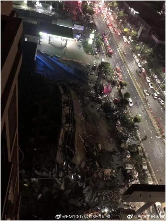 중국 코로나 환자를 격리수용했다 무너진 호텔 모습 (푸젠교통방송=인민일보)