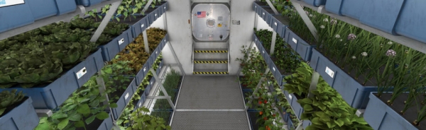 국제우주정거장에서 베지(Veggie)라는 이름의 미니 농장에서 레드 로메인 상추를 재배하고 있는 모습.(제공=NASA)